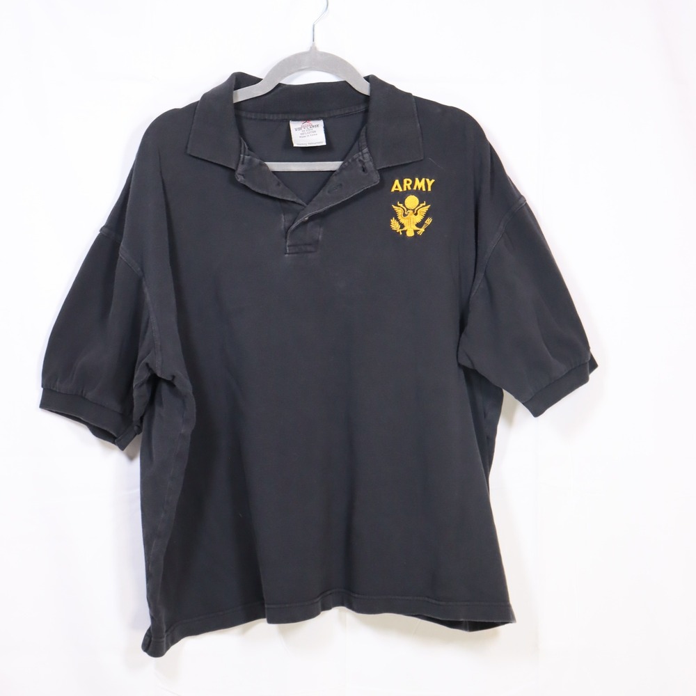 Rothco US‎ Army Polo Mens XL Black Vintage Embroidered Cotton Short Military Tee